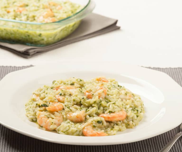 Risotto de espinacas y langostinos