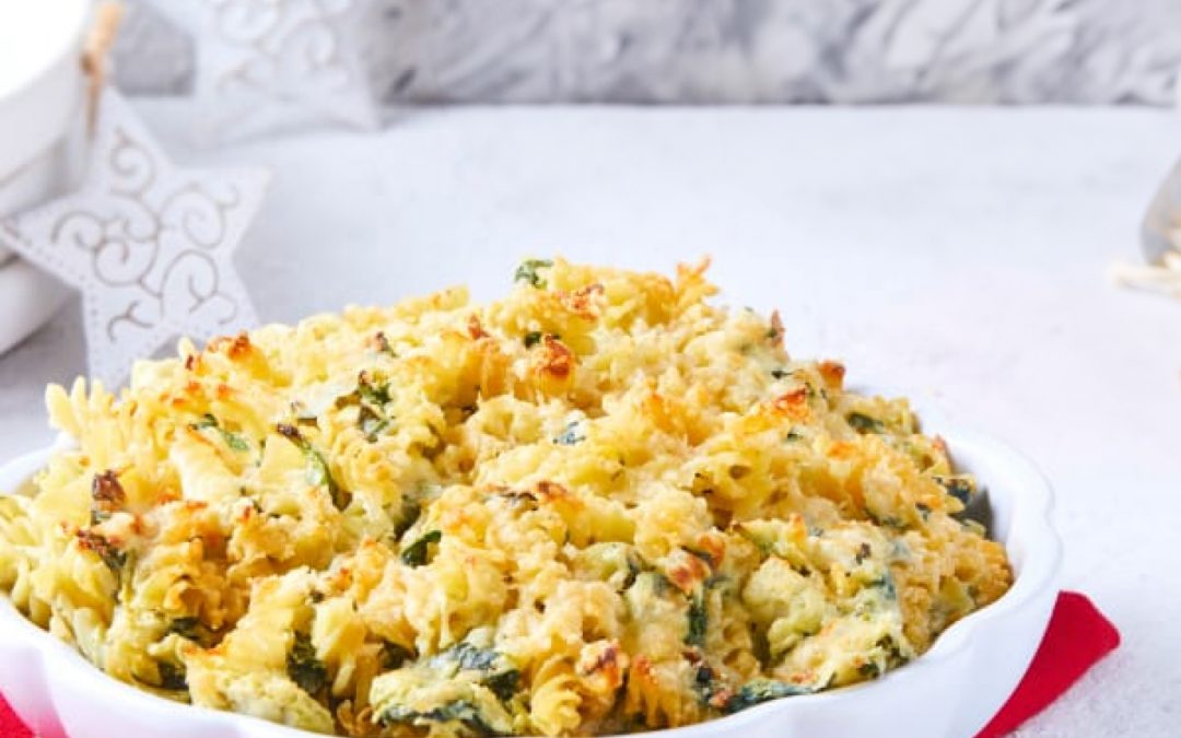 Pasta gratinada con espinaca y alcachofas TM6